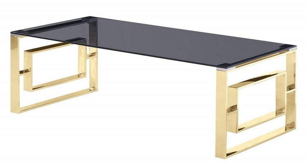 Laurette Smoked Glass/Gold Metal Coffee Table