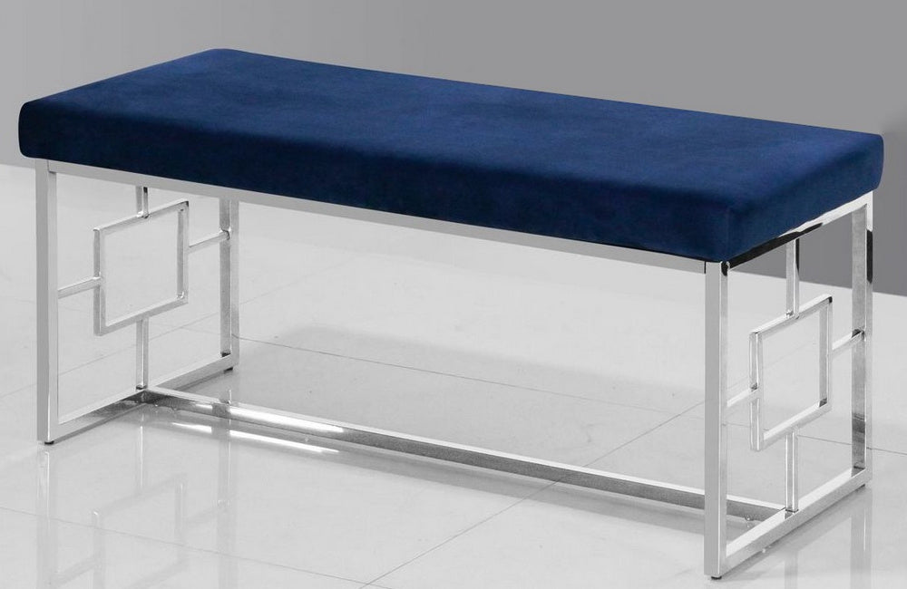 Ruth Blue Velvet/Silver Metal Accent Bench