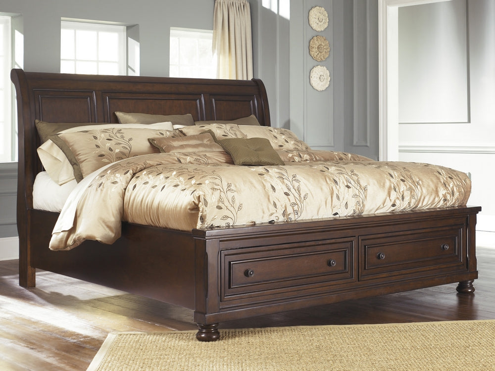 Porter Rustic Brown Wood Queen Sleigh Storage Bed