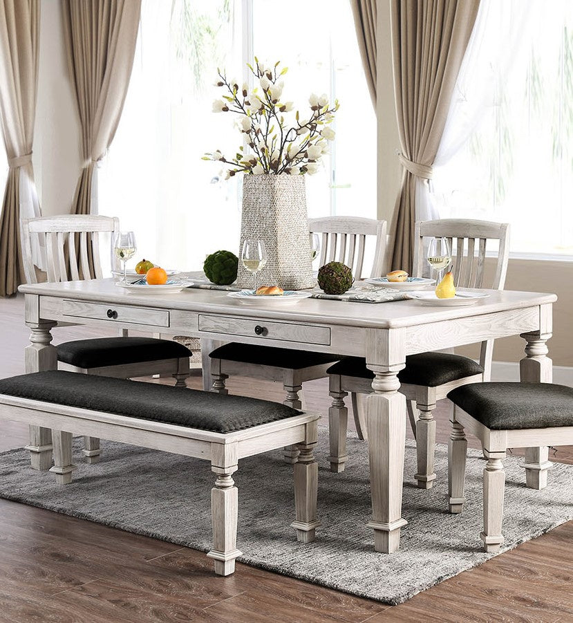 Georgia Antique White Wood Dining Table