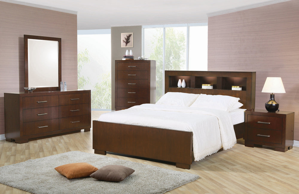 Jessica 5-Pc Cappuccino Wood Queen Bookcase Bedroom Set