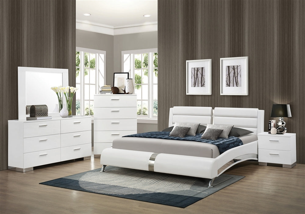 Jeremaine 5-Pc White Wood/Leatherette King Bedroom Set