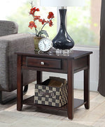 Solange Espresso Wood End Table w/Drawer & Shelf