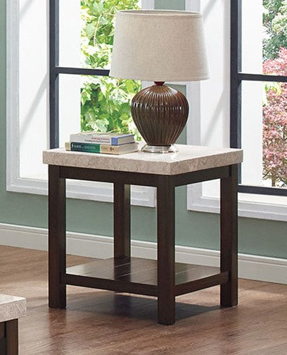 Nicolette Real Marble/Espresso Finish Wood End Table