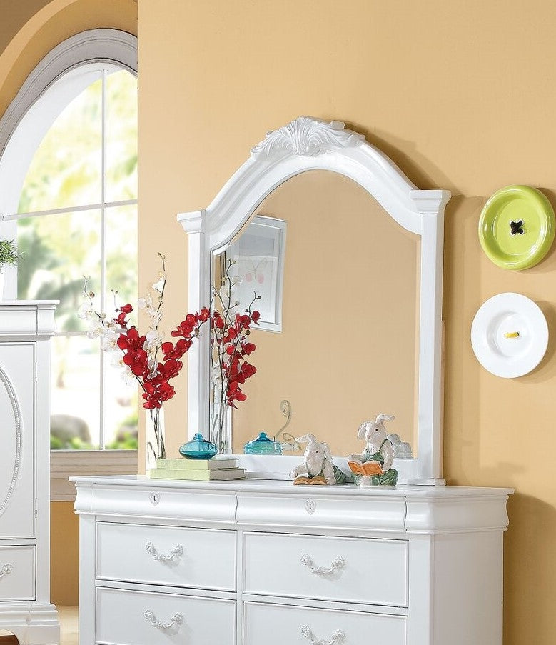 Estrella White Glass/Pine Wood Frame Mirror