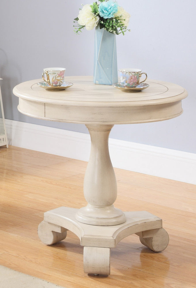 Charity Antique Beige Wood Round End Table