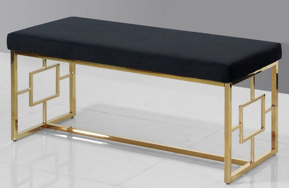 Ruth Black Velvet/Gold Plated Accent Bench