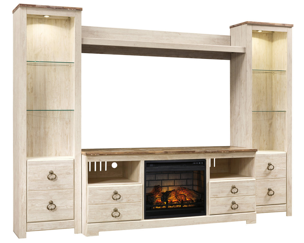 Willowton Whitewash Wood Entertainment Center with Infrared Fireplace Insert