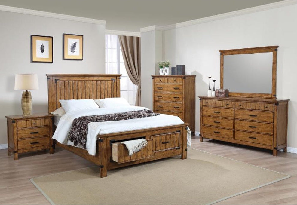 Brenner 5-Pc Rustic Honey Wood King Storage Bedroom Set