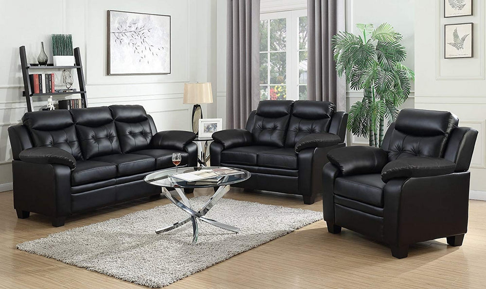 Finley 3-Pc Black Leatherette Sofa Set