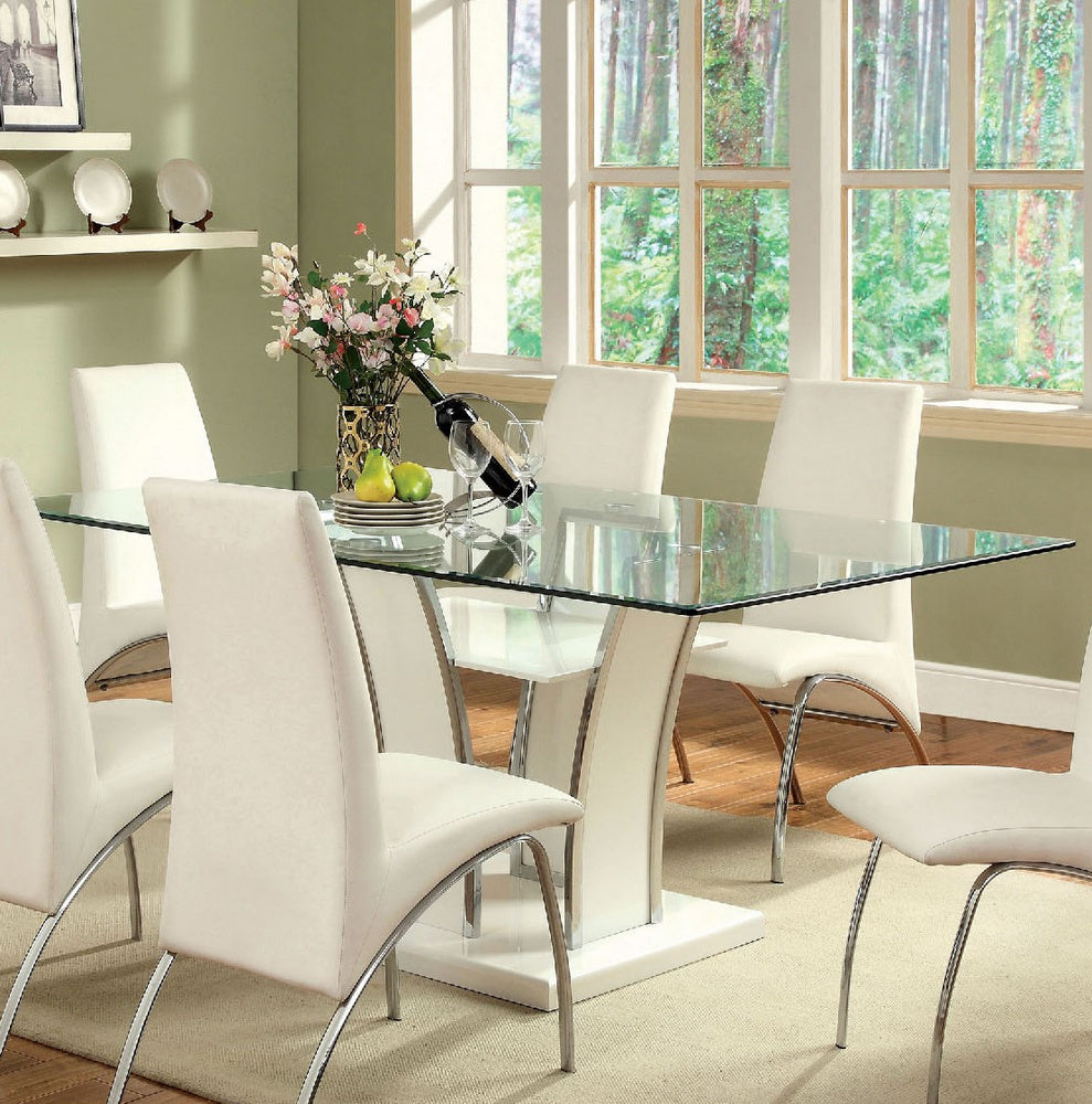 Glenview White Wood/Glass Dining Table