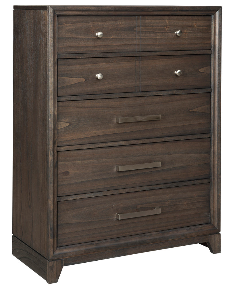 Brueban Gray Wood 5-Drawer Chest