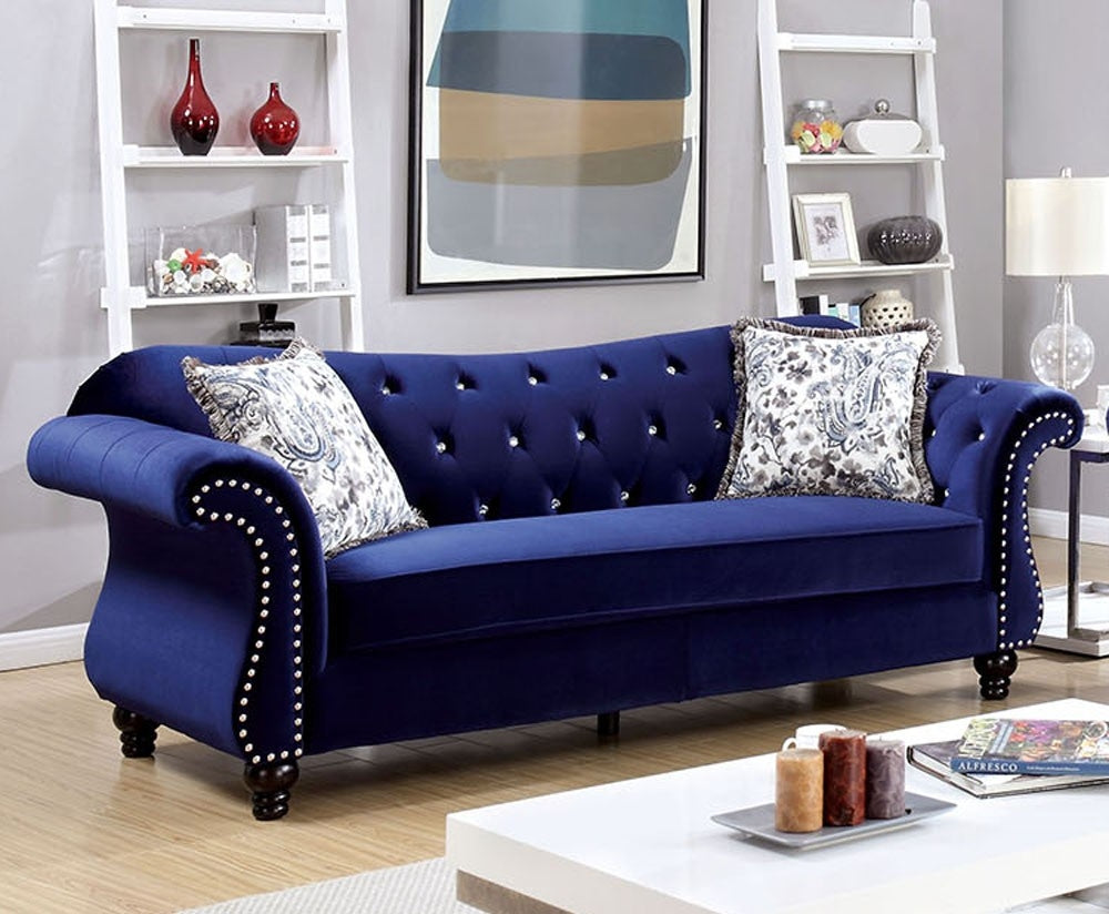 Jolanda Blue Flannelette Glam Sofa (Oversized)