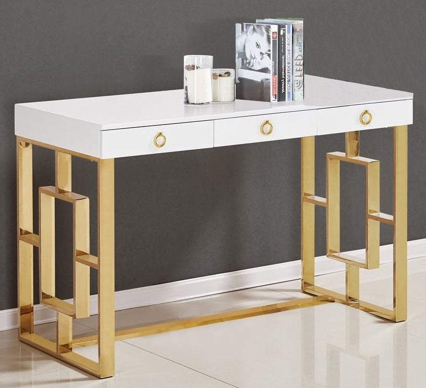 Pollie White Wood/Gold Plated Computer Desk