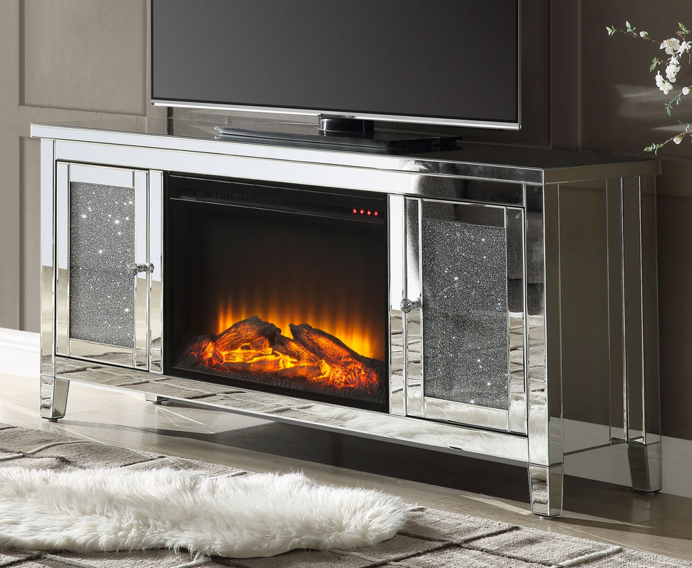 Noralie Mirrored TV Stand with LED Fireplace