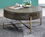 Weyton Dark Oak Wood Round Coffee Table with Drawer