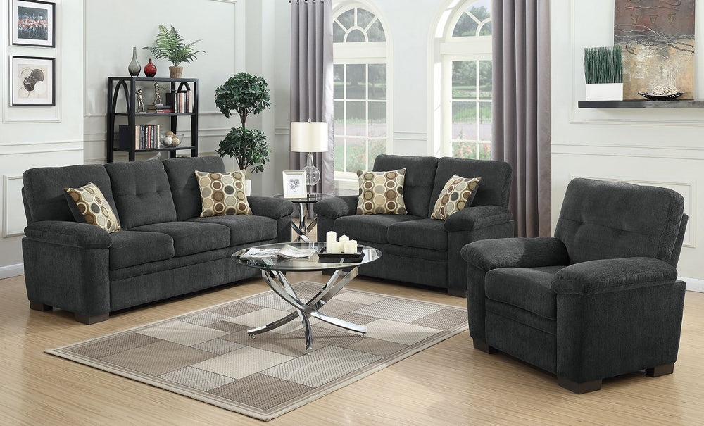 Fairbairn 3-Pc Charcoal Chenille Sofa Set