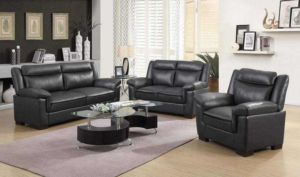 Arabella Contemporary 3-Pc Grey Leatherette Sofa Set