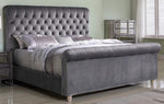 Jean-Carrie Grey Velour Queen Bed