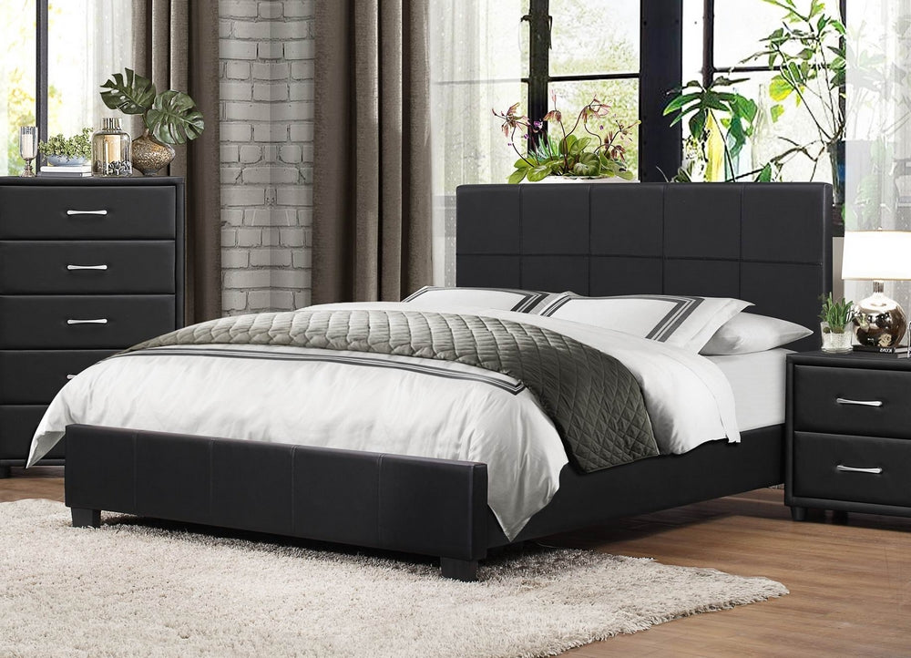 Lorenzi Black Vinyl Platform King Bed (Oversized)