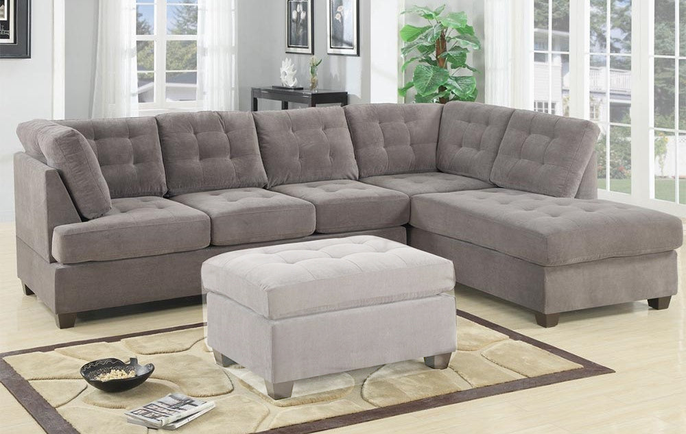 Viviana Charcoal Waffle Suede Reversible Sectional Sofa