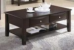 Callista Brown Wood 2-Drawer Coffee Table with Shelf