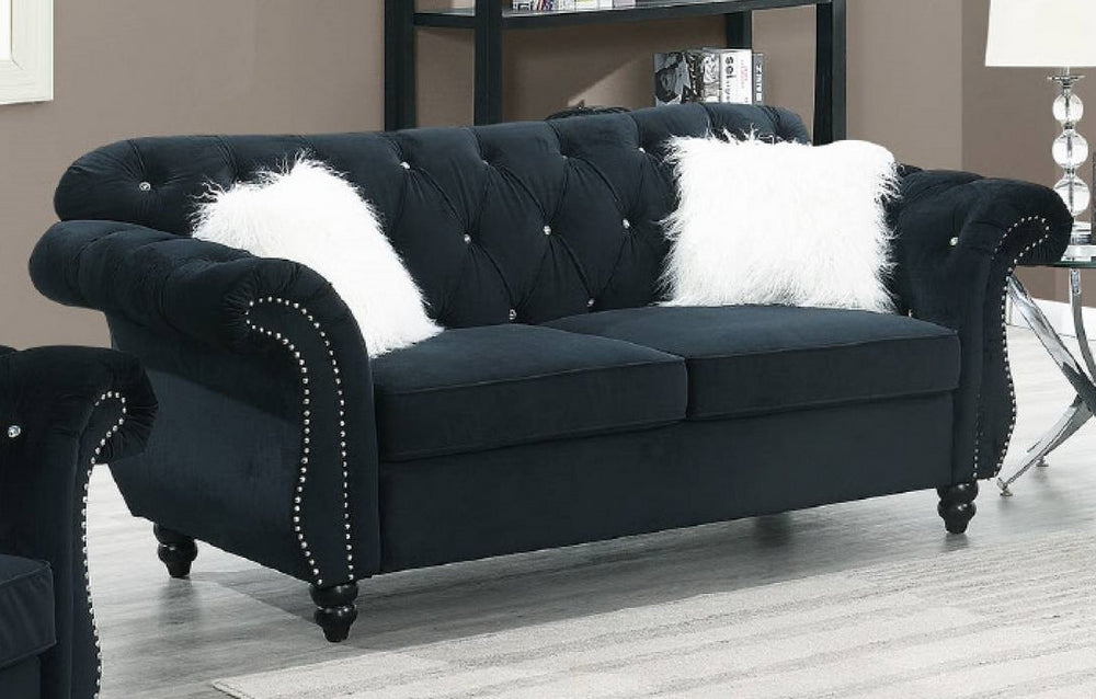 Raquel Black Velvet Button Tufted Loveseat