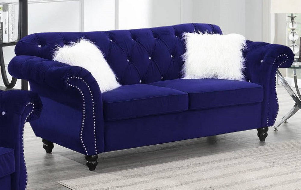 Raquel Indigo Velvet Button Tufted Loveseat