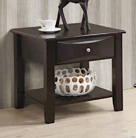 Callista Brown Wood 1-Drawer End Table with Shelf