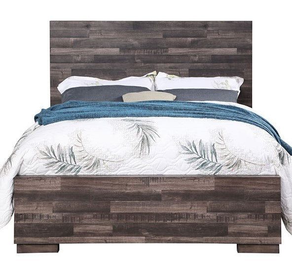 Juniper Dark Oak Plank Pattern Wood King Panel Bed (Oversized)