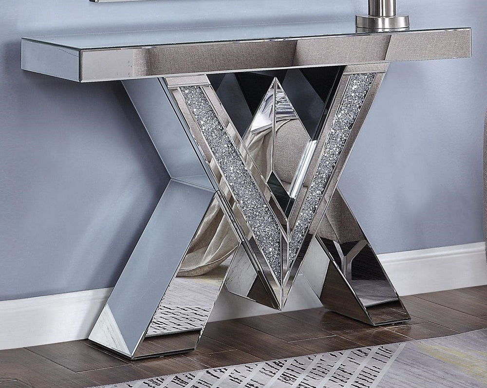 Noralie Mirrored Console Table with Faux Diamonds Inlay