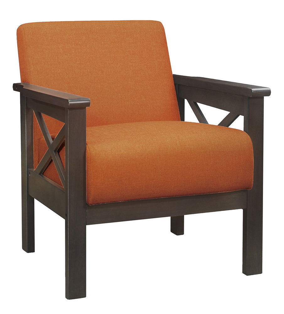 Herriman Orange Fabric Accent Chair with Wooden Arms