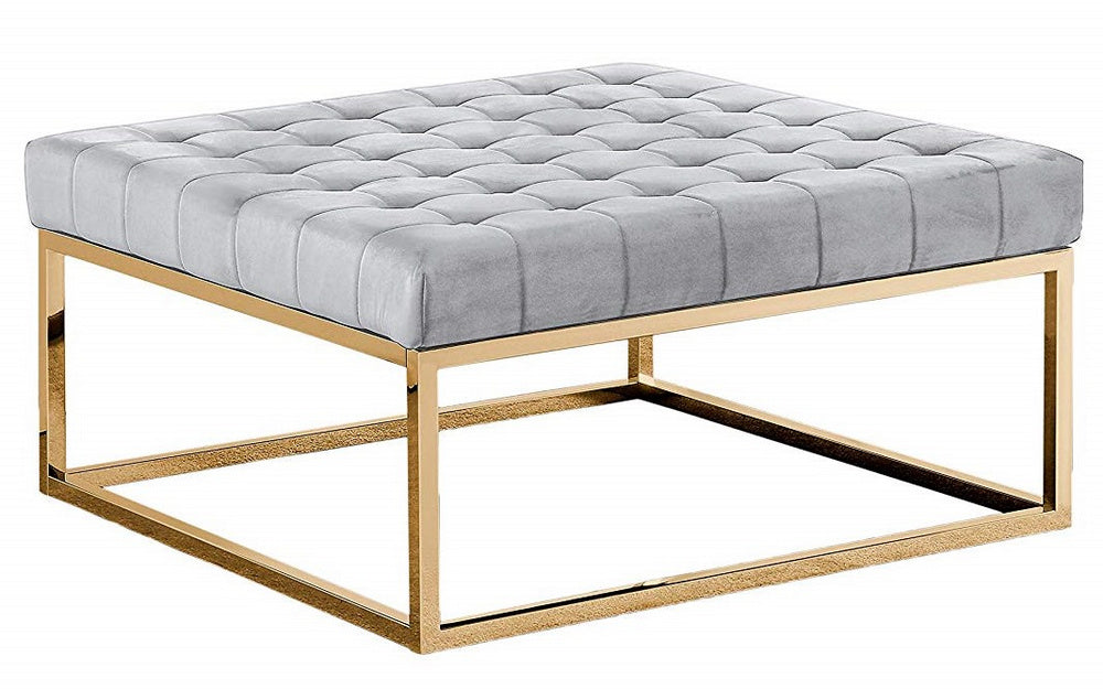 Everett Grey Velvet/Gold Plated Ottoman