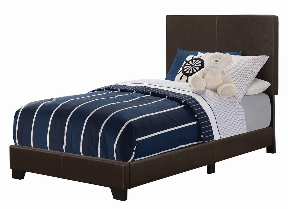 Dorian Brown Leatherette Upholstered Twin Panel Bed