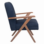 Amiyah Dark Blue Velvet/Walnut Wood Accent Chair