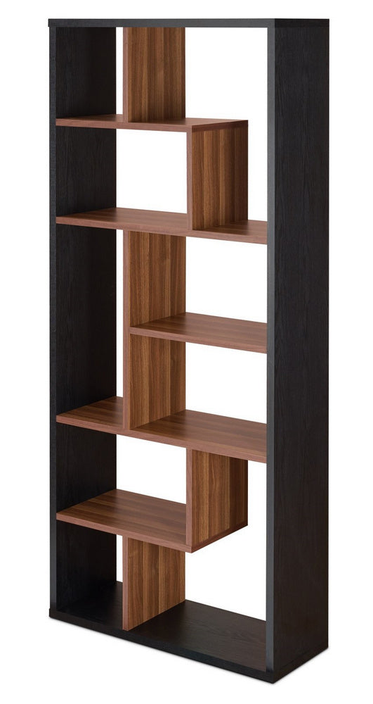 Mileta II Black/Walnut Wood Bookcase with 9 Staggered Cubes