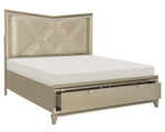 Bijou Champagne Metallic Wood Cal King Bed with Storage