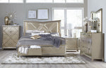 Bijou Champagne Metallic Wood Cal King Bed with Storage