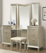 Bijou Champagne Metallic Wood Vanity Dresser w/ Mirror