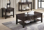 Callista Brown Wood 2-Drawer Coffee Table with Shelf