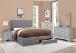 Ciara Stone Ash Faux Linen Cal King Platform Storage Bed