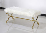 Emerson White Faux Fur/Gold Accent Bench