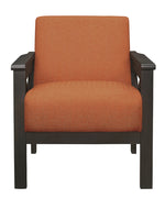 Herriman Orange Fabric Accent Chair with Wooden Arms