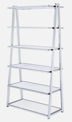 Coleen White High Gloss Wood/Chrome Bookshelf with 6 Shelves