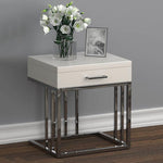 Idalia Glossy White Wood/Chrome Metal End Table