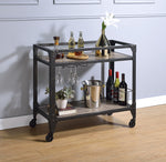 Jorgensen Rustic Oak Finish Wood/Charcoal Metal Serving Cart