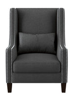 Keller Dark Gray Linen Accent Chair with Nailheads