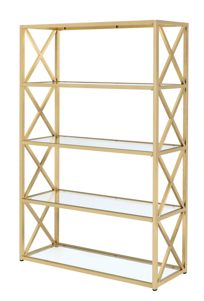 Milavera Gold Metal/Clear Glass Bookshelf with 5 Shelves