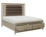 Loudon Champagne Metallic Wood King Bed with Storage