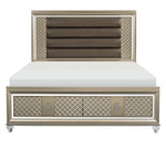 Loudon Champagne Metallic Wood Queen Bed with Storage